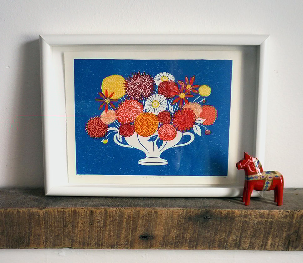 Image of Dahlias - Linocut
