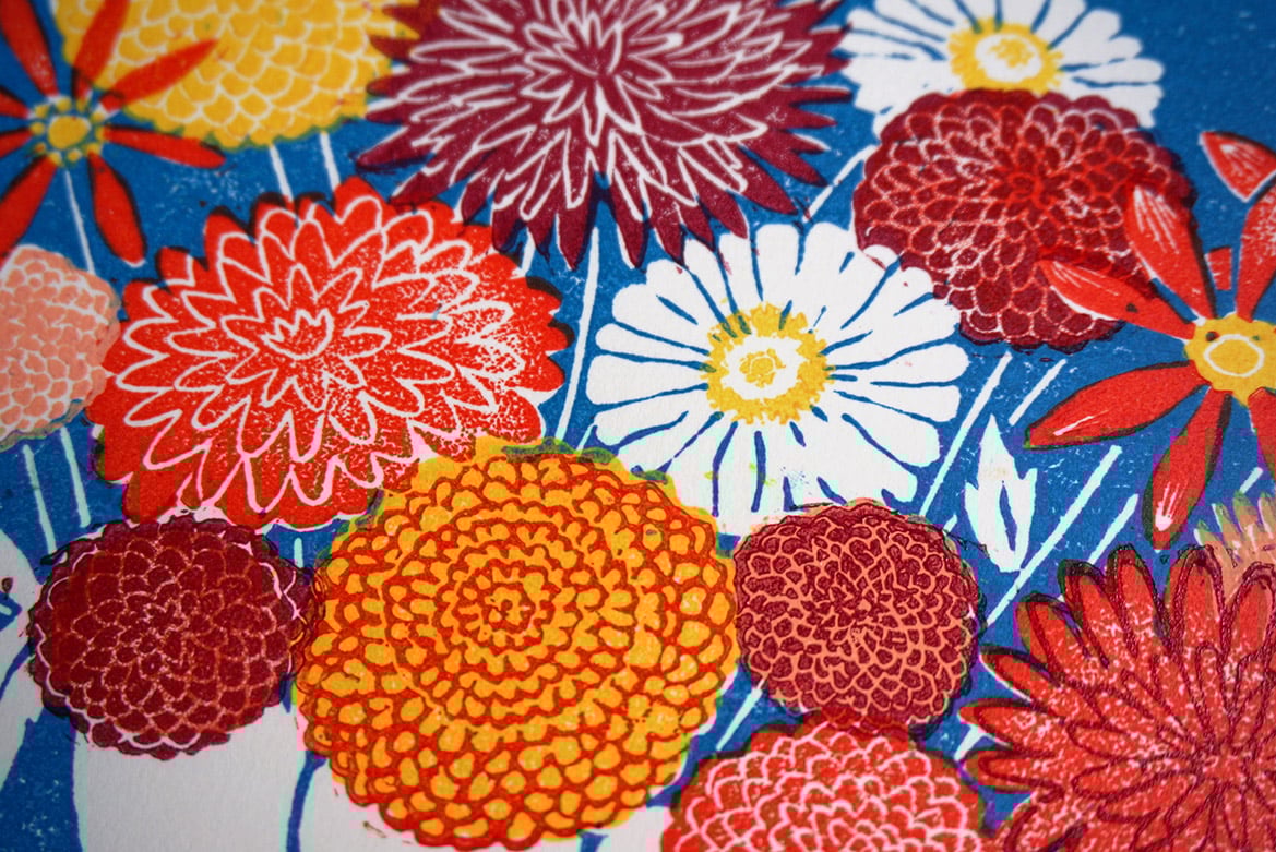 Image of Dahlias - Linocut