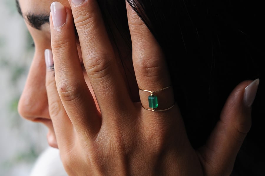 Image of Bague Meluna Double // Green Onyx