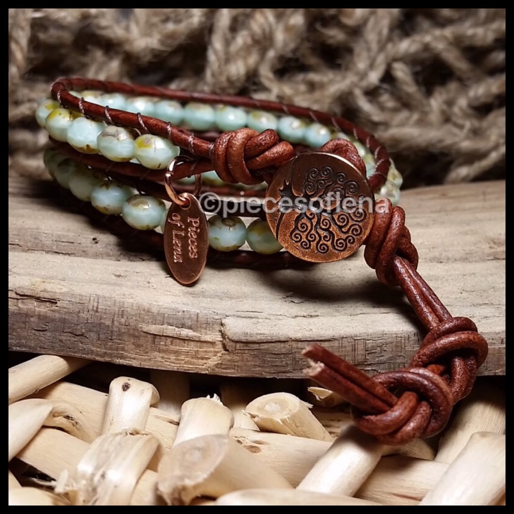 Image of Double Wrap Bracelet - Mint Copper Tree of Life