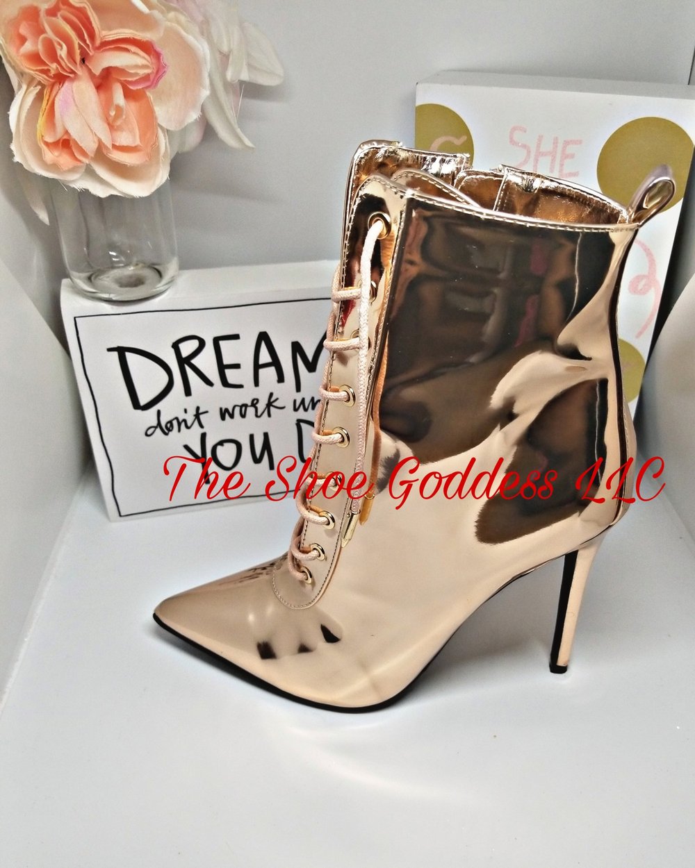 "Paris" Rose Gold Metallic laced Booties