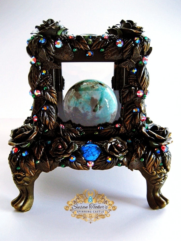 Image of CALLING THE SPIRITS - Crystal Ball Display Case Amazonite Black Tourmaline Sphere 