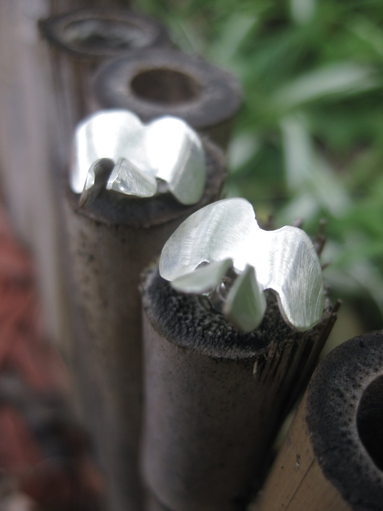 Image of Dogwood pea flower stud earrings forged in sterling silver
