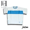 University Blue & White "Leather Stripe” Drop Shoulder Tee