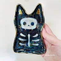 Image 1 of Large Skeleton Ghost Cat Trinket Dish (5.4 inches length)