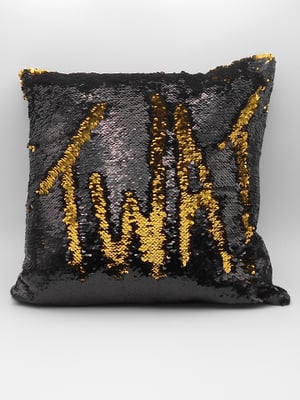 Image of GLOSS BLACK & GOLD REVERSIBLE SEQUIN CUSHION COVER