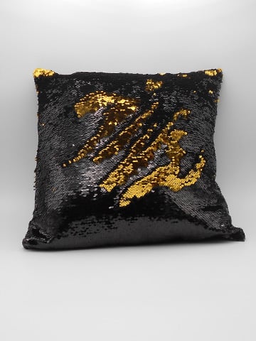 Image of GLOSS BLACK & GOLD REVERSIBLE SEQUIN CUSHION COVER