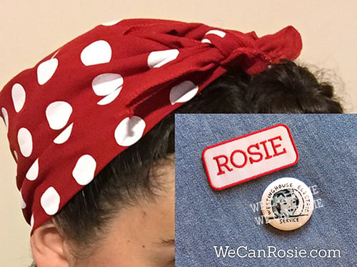 Image of Rosie the Riveter costume - 3-piece set (Headwrap + Pin + Name patch)