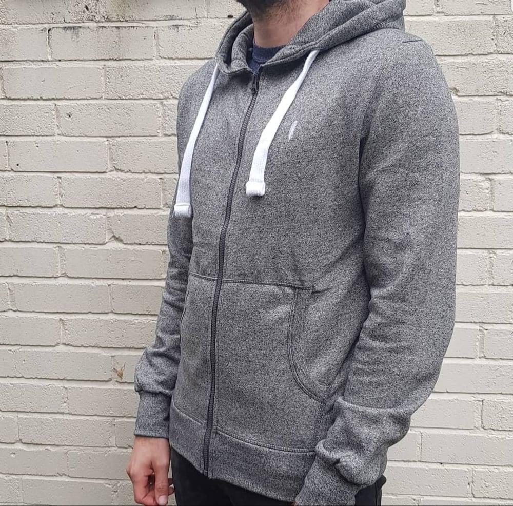 Image of Grey Marl Embroidered Feather Zip Hoody