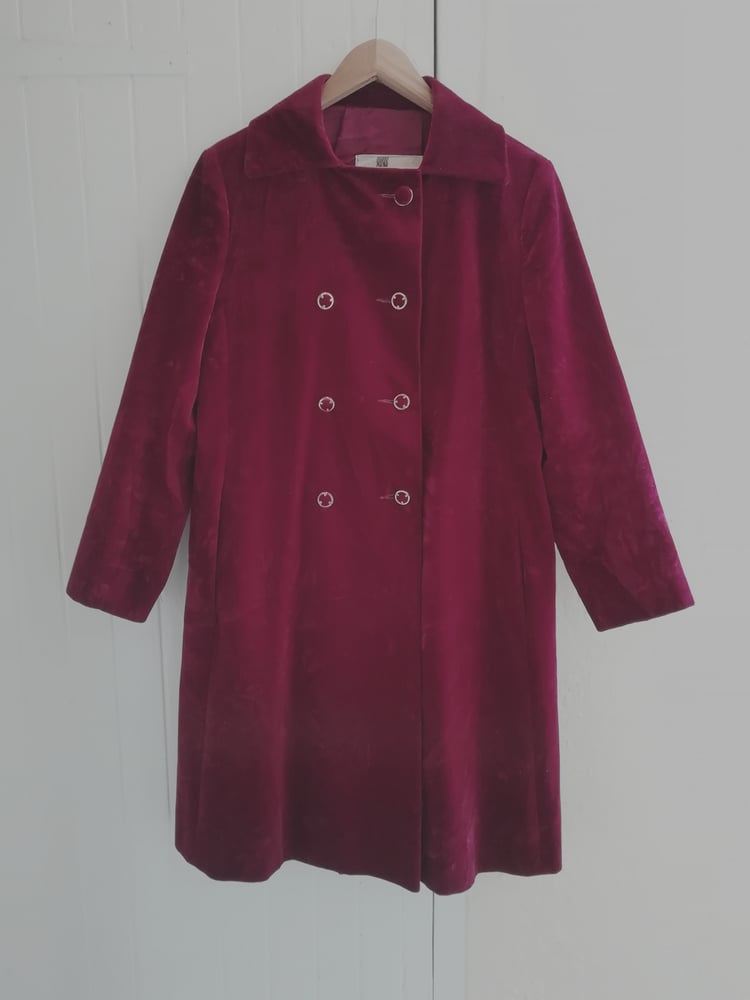 Image of 60s burgundy velvet pea coat