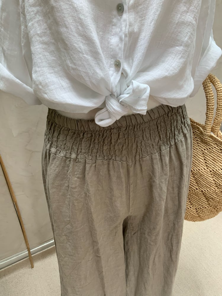 Image of Pantalon en lin palazzo Taupe