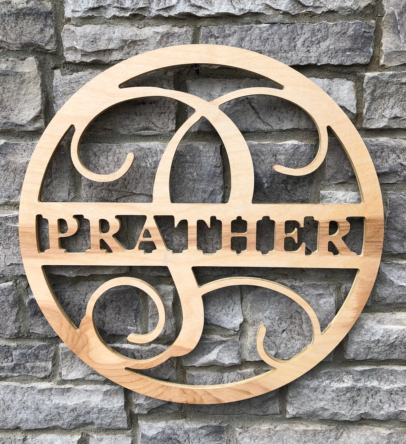 Image of Circle Monogram with Last Name - 22.5" - 1/2" Birch