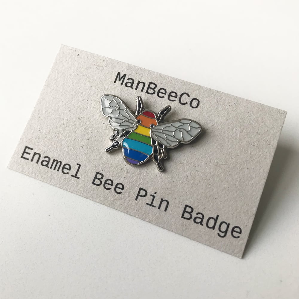 Image of RAINBOW BEE ENAMEL PIN BADGE 
