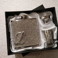 Image 1 of Initial Rhinestone Bling Flask. 