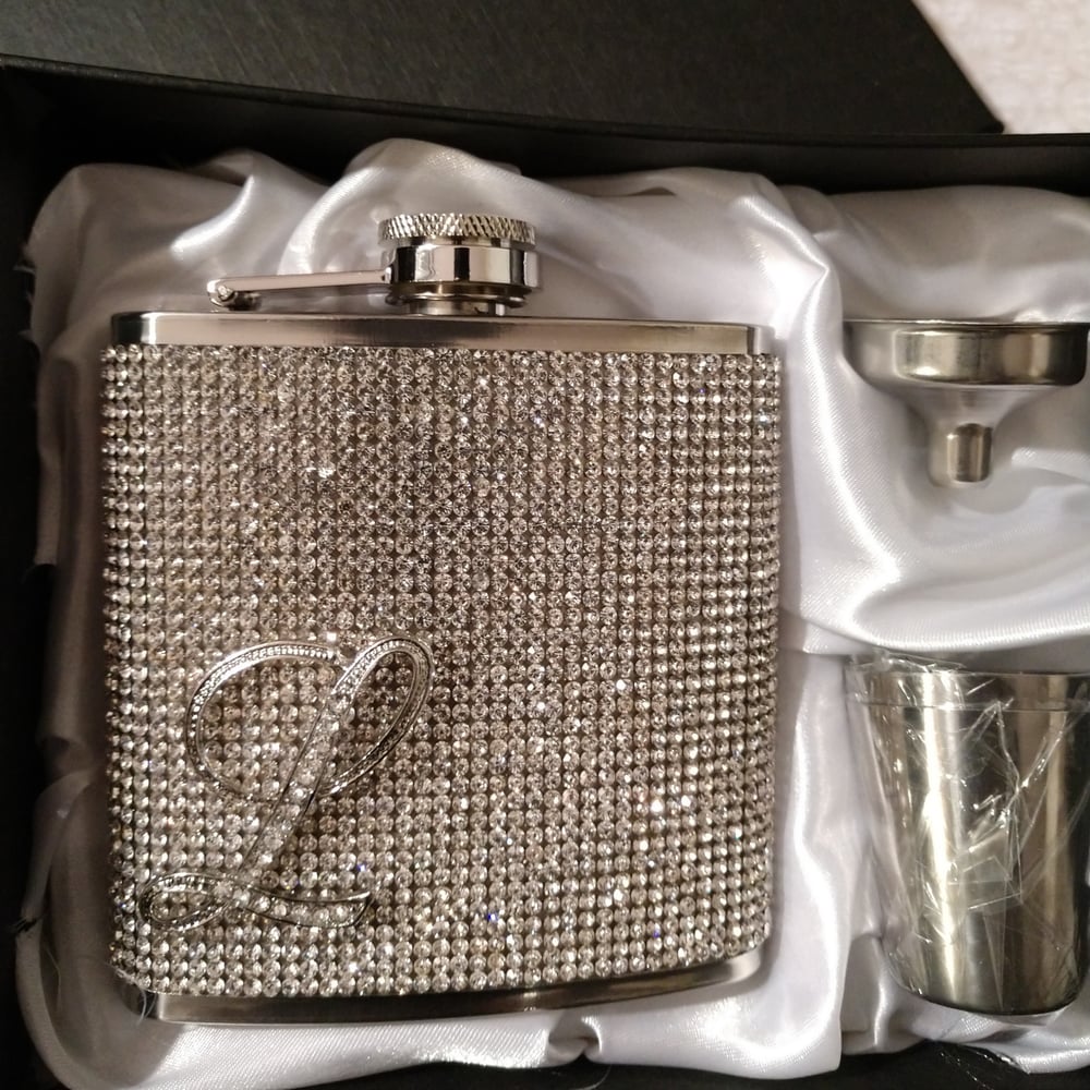 Initial Rhinestone Bling Flask. 