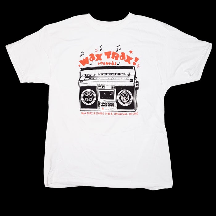 Wax Trax! Records — WAX TRAX! T-Shirt / Boom Box (White)