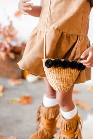 Image of Straw purse with Fall colored poms