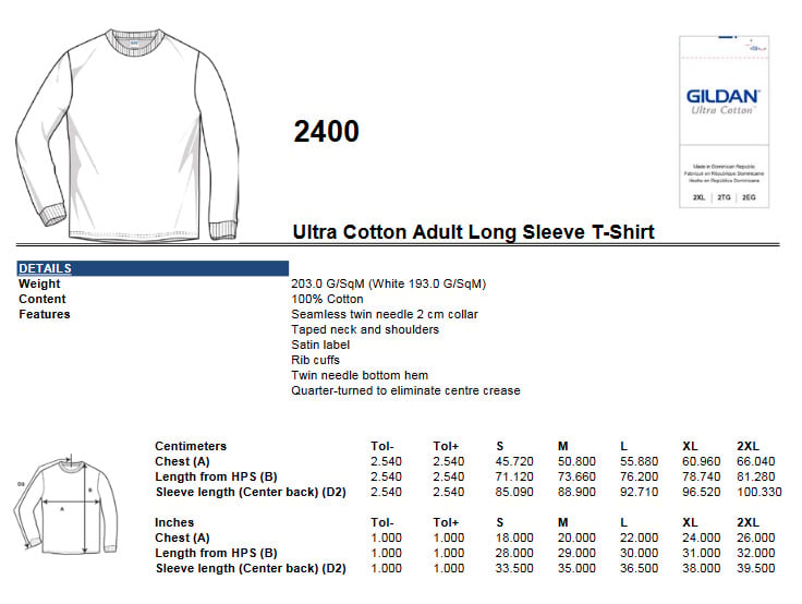 Gildan Heavy Cotton Size Chart Cm