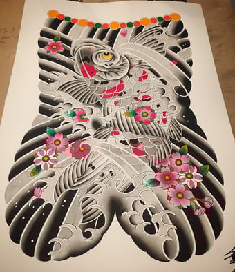 Image of Rising Koi Fish Back Piece