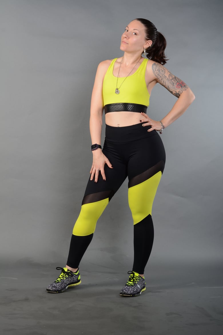 Image of Diagonal Two Tone Leggings (yellow and black)