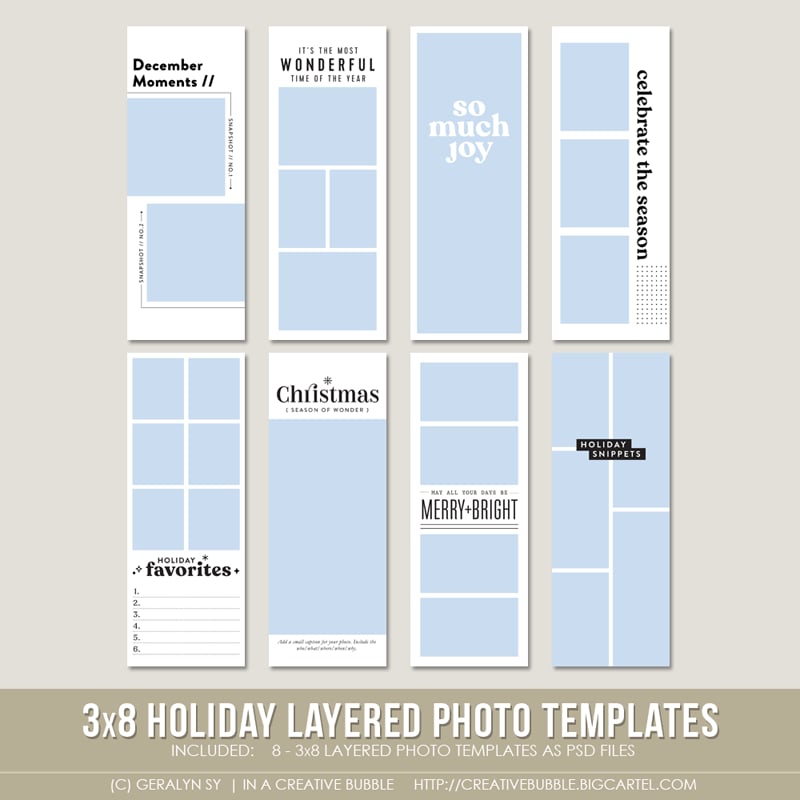 Image of 3x8 Holiday Layered Photo Templates (Digital)
