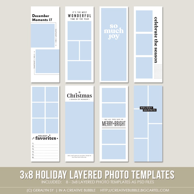 3x8 Holiday Layered Photo Templates (Digital) | In a Creative Bubble