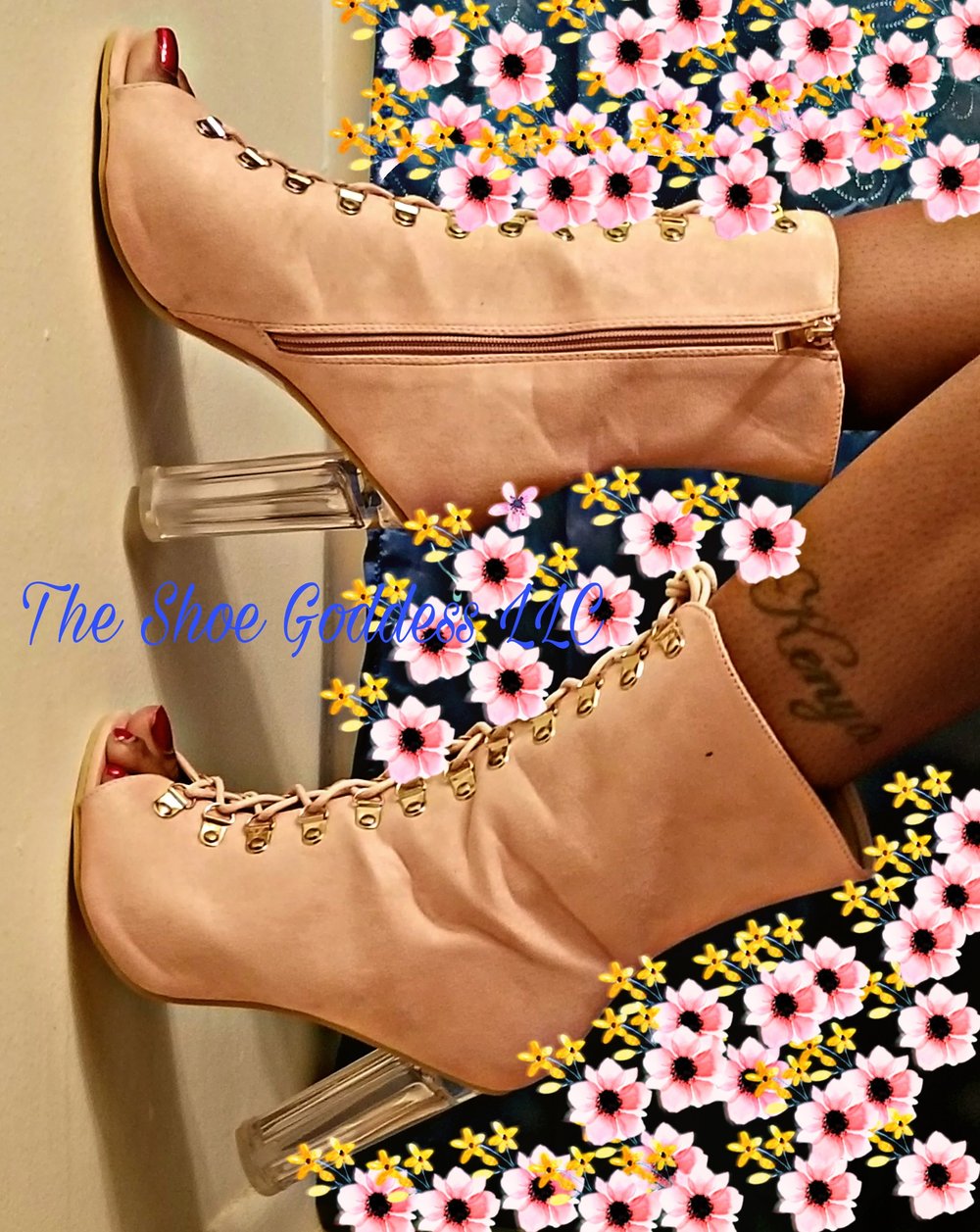 "Rihanna" Blush Laced Up Booties 