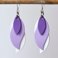 Image 1 of Handmade Australian leather leaf earrings - Purple, lilac, white [LPP-142]
