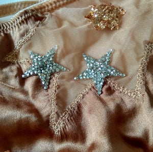 Image of MADDIE 'Star' silk satin and illusion mesh Suspender high brief