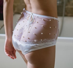Image of VIVIAN Pearl Tulle and silk satin high brief