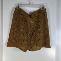 Image 4 of ZARA high waisted brown/mustard crochet shorts