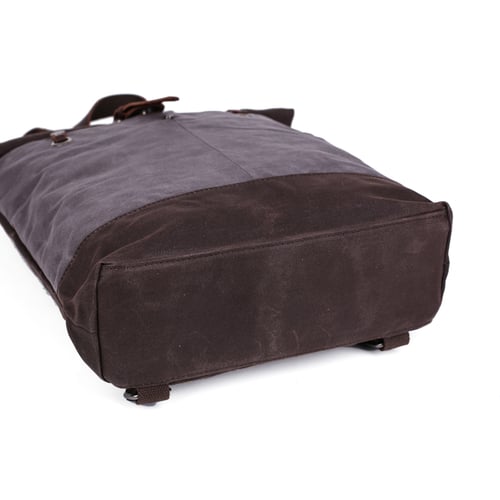 Image of Waxed Canvas Backpack with Leather Accents, Waterproof Canvas Travel Backpack, School Backpack