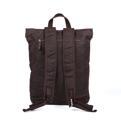 Image of Waxed Canvas Backpack with Leather Accents, Waterproof Canvas Travel Backpack, School Backpack