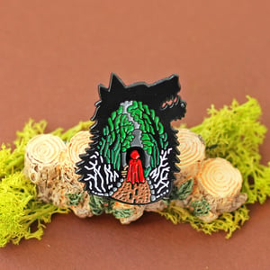 Image of Little Red Riding Hood, enamel pin - folk tale pin - fairytale inspired - red cap - lapel pin badge