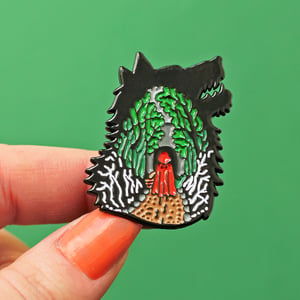 Image of Little Red Riding Hood, enamel pin - folk tale pin - fairytale inspired - red cap - lapel pin badge