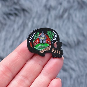 Image of Baba Yaga, witch inspired enamel pin - folk tale pin - fairytale - skull pin - lapel pin badge