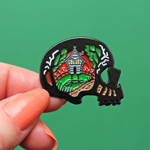 Image of Baba Yaga, witch inspired enamel pin - folk tale pin - fairytale - skull pin - lapel pin badge