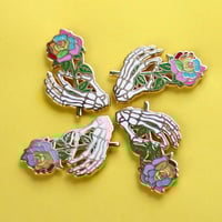 Image 4 of Skeleton hand holding a rainbow rose, enamel pin - bones - skeleton pin - anatomy - lapel pin badge
