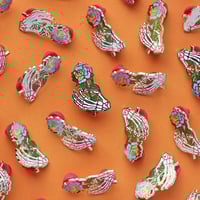 Image 5 of Skeleton hand holding a rainbow rose, enamel pin - bones - skeleton pin - anatomy - lapel pin badge