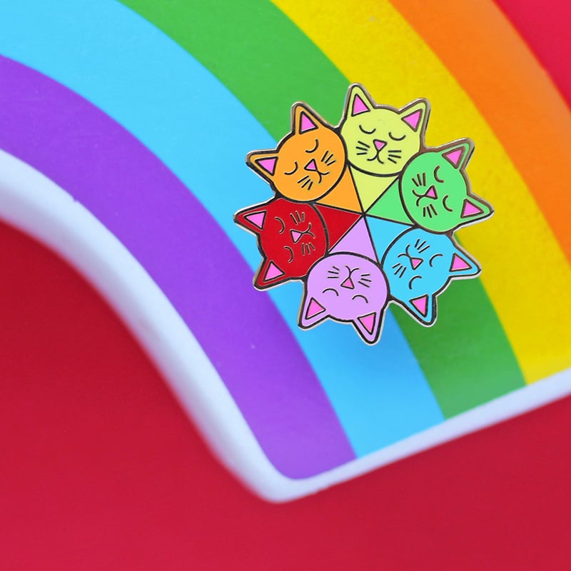Image of Cat colour wheel, hard enamel pin - rainbow pin - artist - colour theory - lapel pin badge