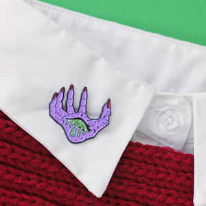 Image of Bleeding witch hand, enamel pin - witchy pin - purple hand pin - spooky pin - lapel pin badge