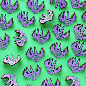 Image of Bleeding witch hand, enamel pin - witchy pin - purple hand pin - spooky pin - lapel pin badge