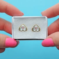 Image 3 of Cat nose earrings - gold plated - 925 silver posts - cat gift - cat earrings - hard enamel studs