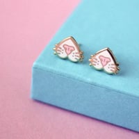 Image 1 of Cat nose earrings - gold plated - 925 silver posts - cat gift - cat earrings - hard enamel studs