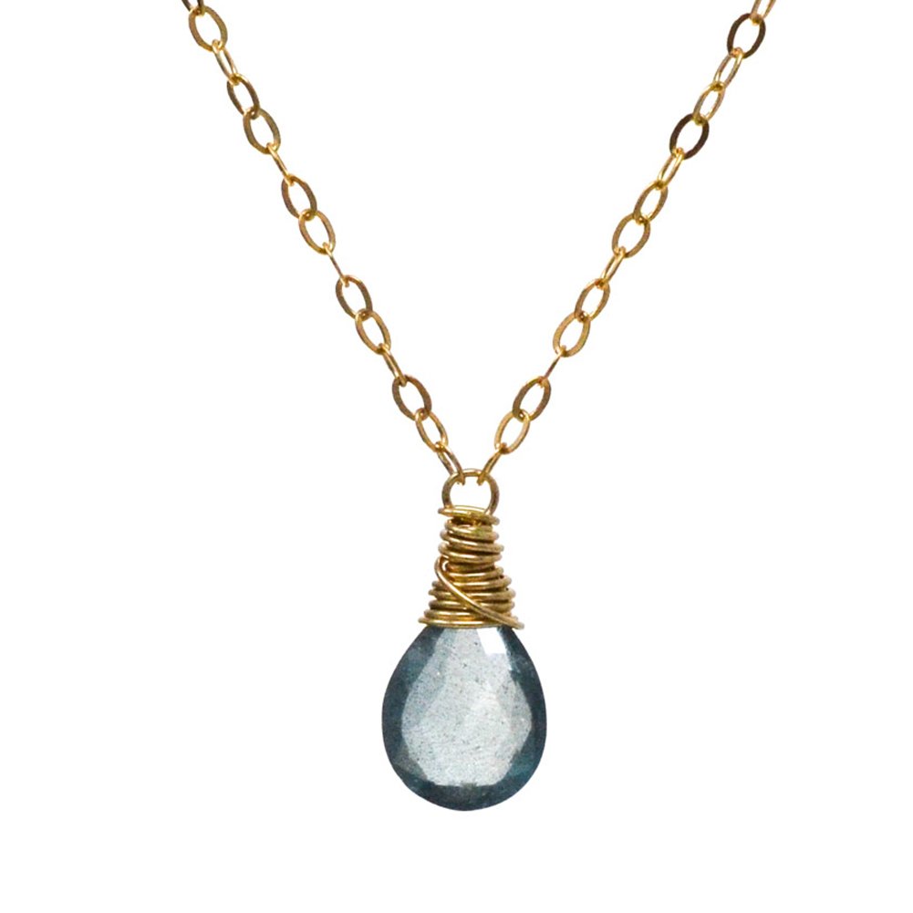 Image of Moss Aquamarine necklace solitaire 14kt gold filled or sterling silver