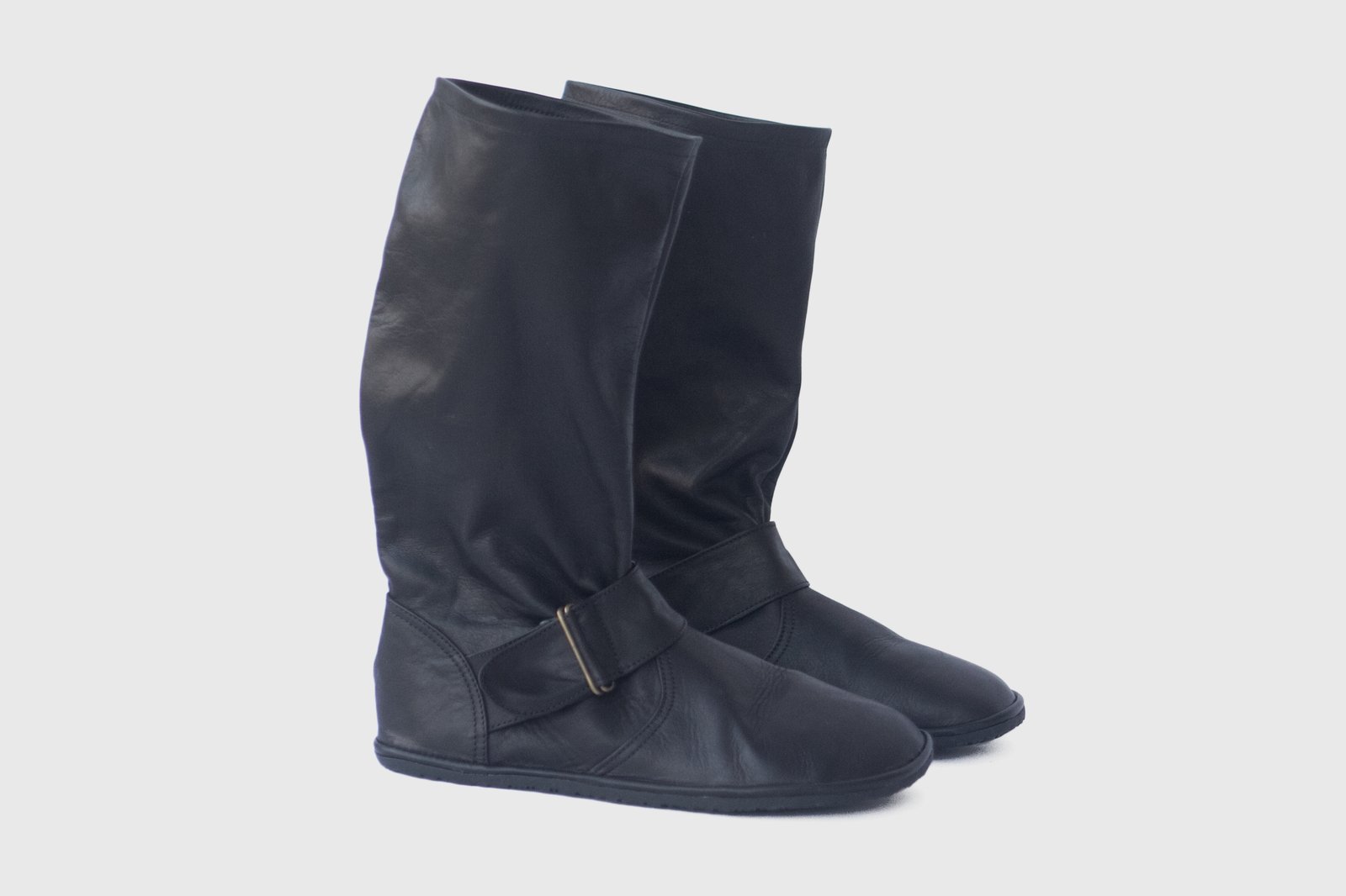 Slouchy boots in Soft Matte Black The Drifter Leather handmade shoes