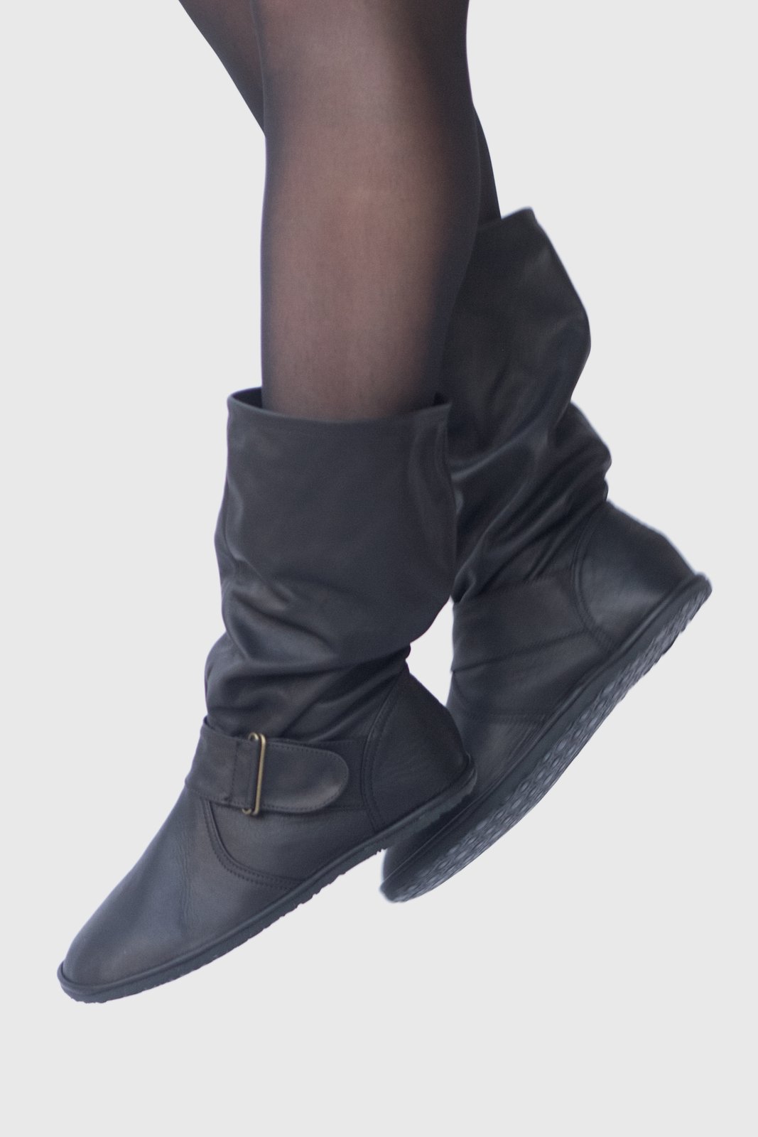 black leather slouch boots flat