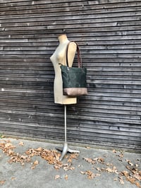 Image 2 of Waxed canvas tote bag with leather handles and zipper closure