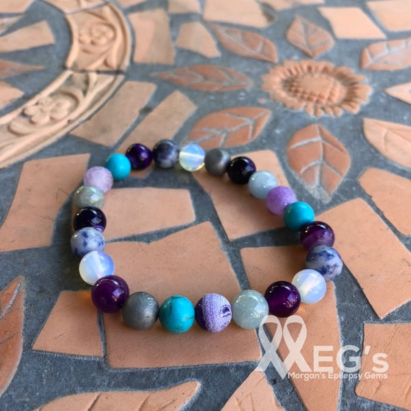 Image of MEGs One-of-a-Kind Gemstone Bracelet:: Matte Purple Fire Agate, Turquoise, Opalite, etc.