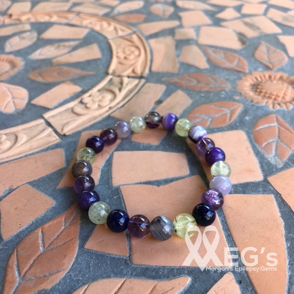 Image of MEGs One-of-a-Kind Gemstone Bracelet:: Purple Stripe Agate, Amethyst, & Prehnite